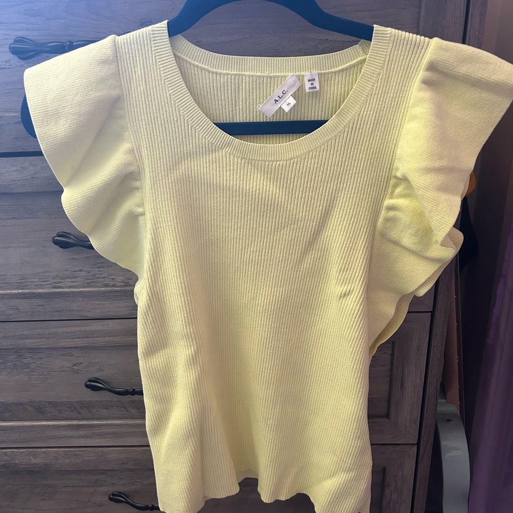 Light Neon Yellow Ruffled Sleeve Top
